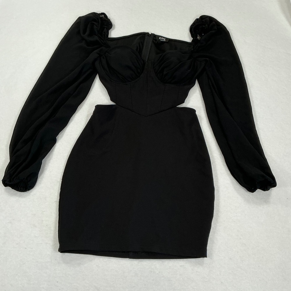 Privy Privately Privileged Black Cutout Corset Mini Dress Long Sleeve Medium